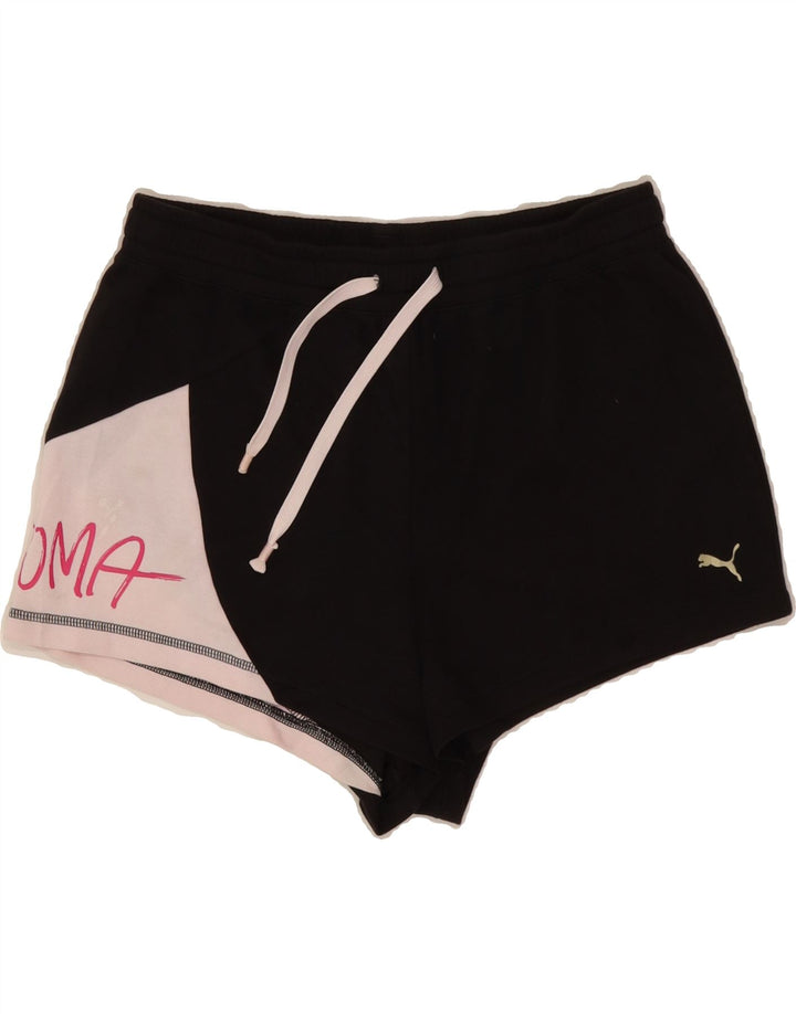 PUMA Womens Graphic Sport Shorts UK 14  Medium  Black Colourblock Vintage Puma and Second-Hand Puma from Messina Hembry 