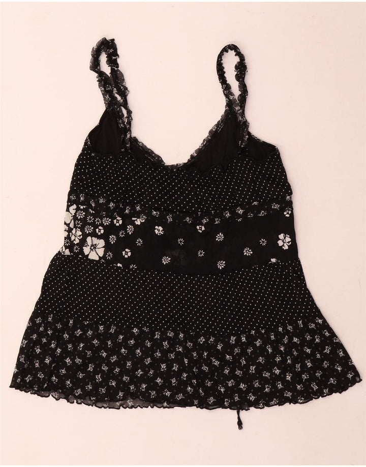 Benetton Cami Top pentru femei UK 8 Small Black Floral Poliester