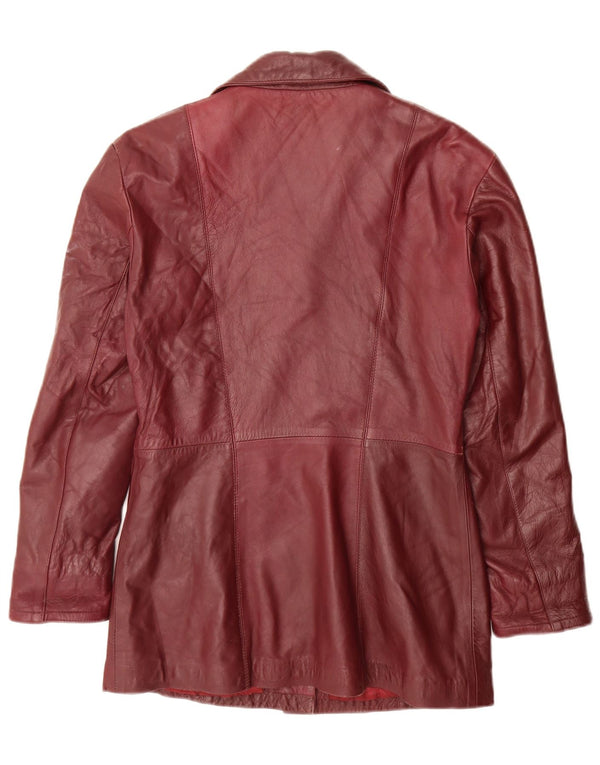Jachetă vintage din piele cu 4 nasturi pentru femei UK 10 Mic Bordeaux
