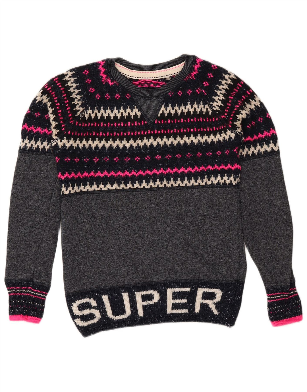 SUPERDRY Pulover cu gât roșu pentru femei UK 6 XS Bleumarin Fair Isle