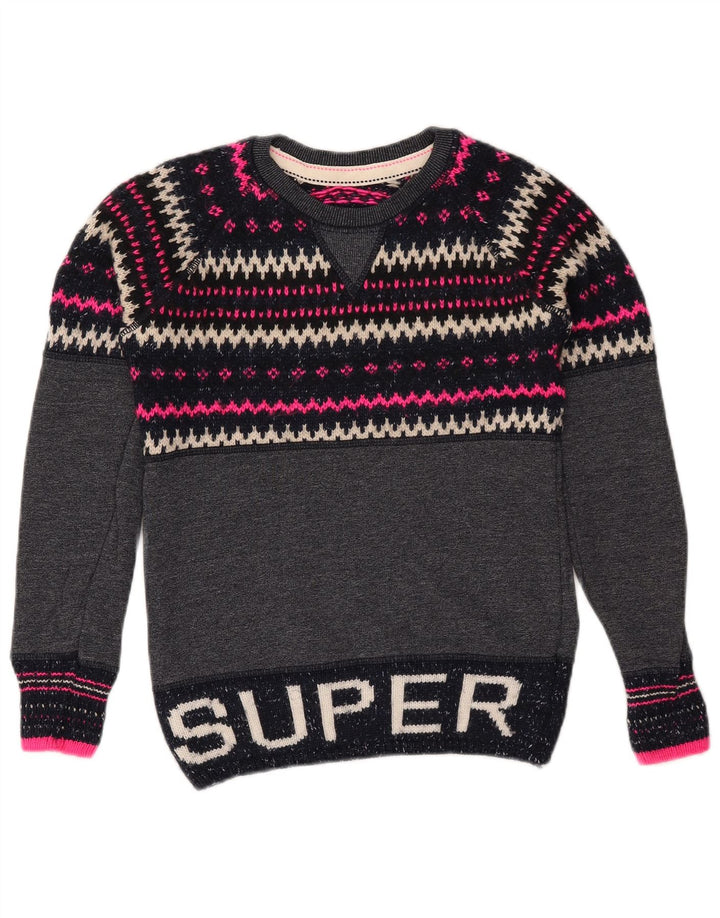 SUPERDRY Pulover cu gât roșu pentru femei UK 6 XS Bleumarin Fair Isle