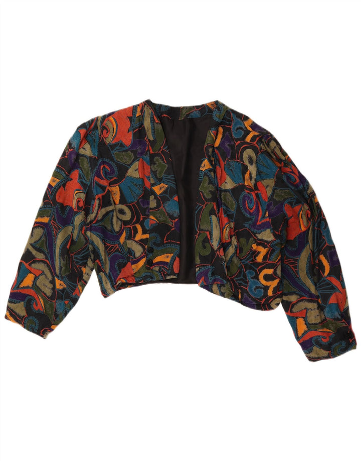 Jachetă bolero vintage pentru femei cu model abstract, UK 14 mediu multicolor