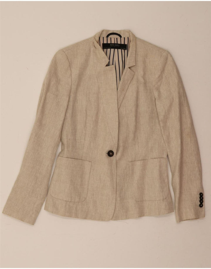 ZARA Womens 1 Button Blazer Jacket UK 12 Medium Beige Linen Vintage Zara and Second-Hand Zara from Messina Hembry 