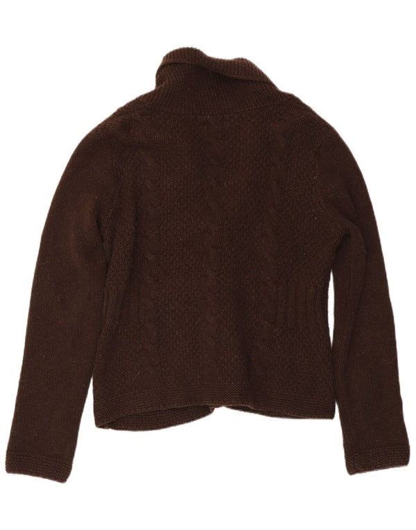 Pulover cardigan pentru femei Eddie Bauer UK 12, bumbac cu pete maro mediu