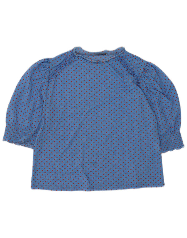 ZARA Womens Blouse Top UK 14 Medium Blue Spotted Polyester