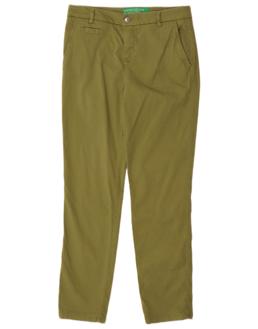 BENETTON Pantaloni chino subțiri cu talie înaltă pentru femei UK 10 Small W30 L29 Khaki