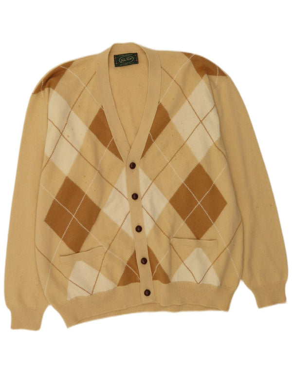 Pulover cardigan pentru bărbați Peter Scott UK 44 XL Bej Argyle/Lână diamant