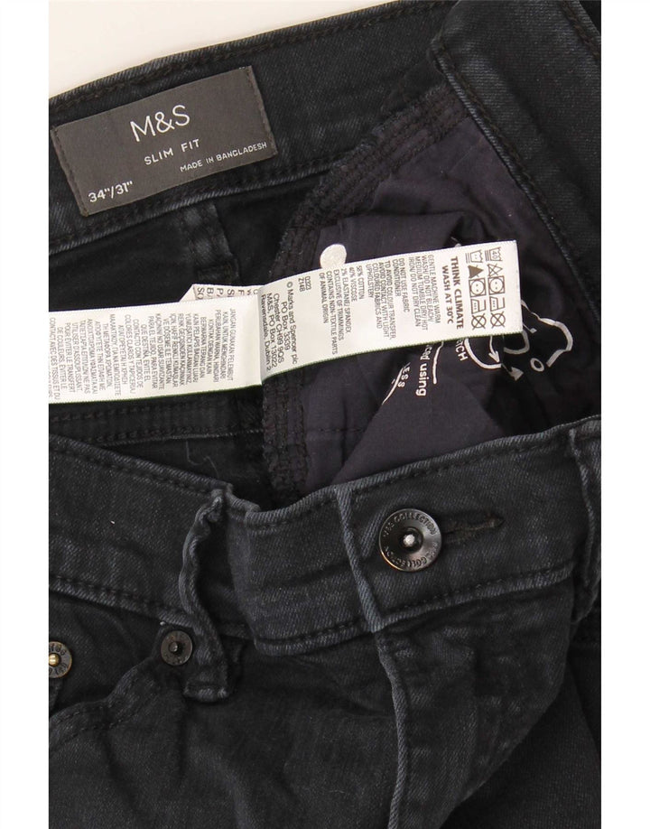 Blugi slim pentru bărbați Marks & Spencer W34 L31 bumbac negru