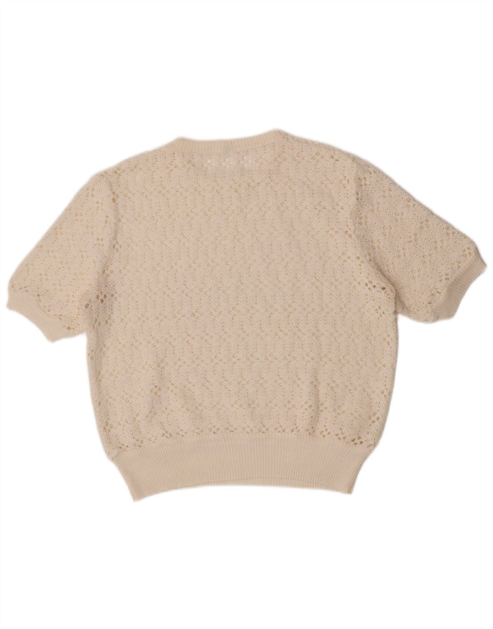 Pulover vintage pentru femei cu mânecă scurtă, cu gâtul turn, pulover UK 12 Medium Off White