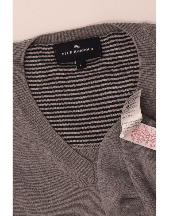 Pulover Marks & Spencer pentru bărbați, Blue Harbour, cu decolteu în V, din bumbac mare, gri