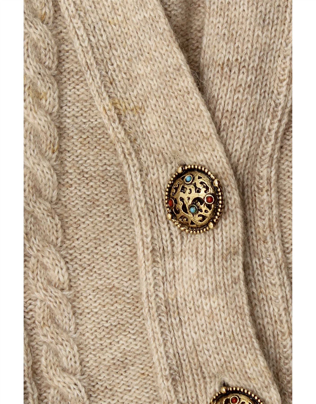 Pulover cardigan supradimensionat Vintage pentru femei UK 14 Medium Beige Lână