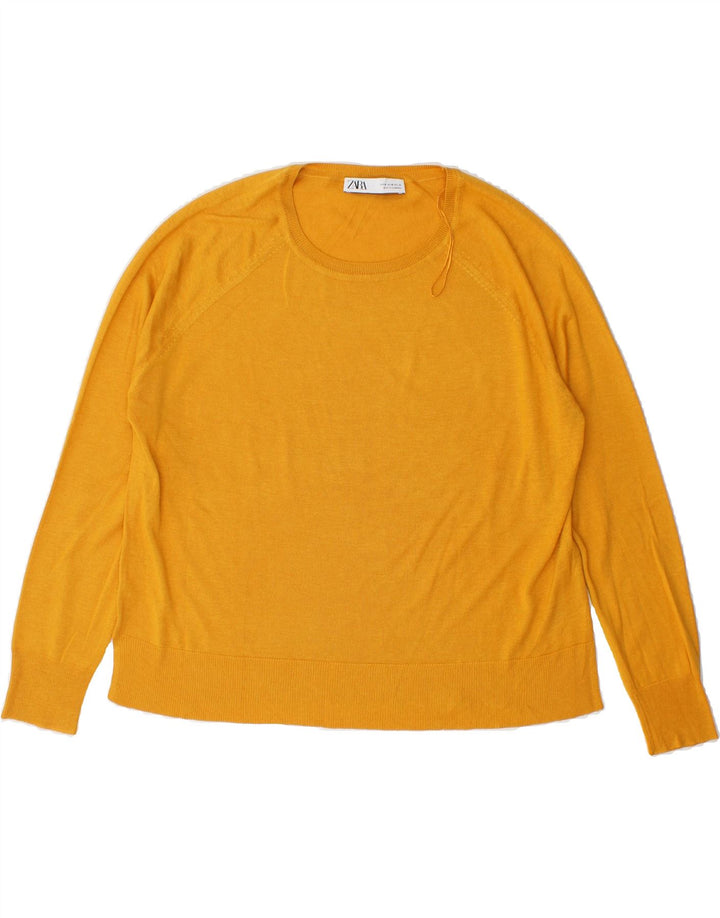ZARA Womens Crew Neck Jumper Sweater UK 14 Medium Yellow Viscose Vintage Zara and Second-Hand Zara from Messina Hembry 