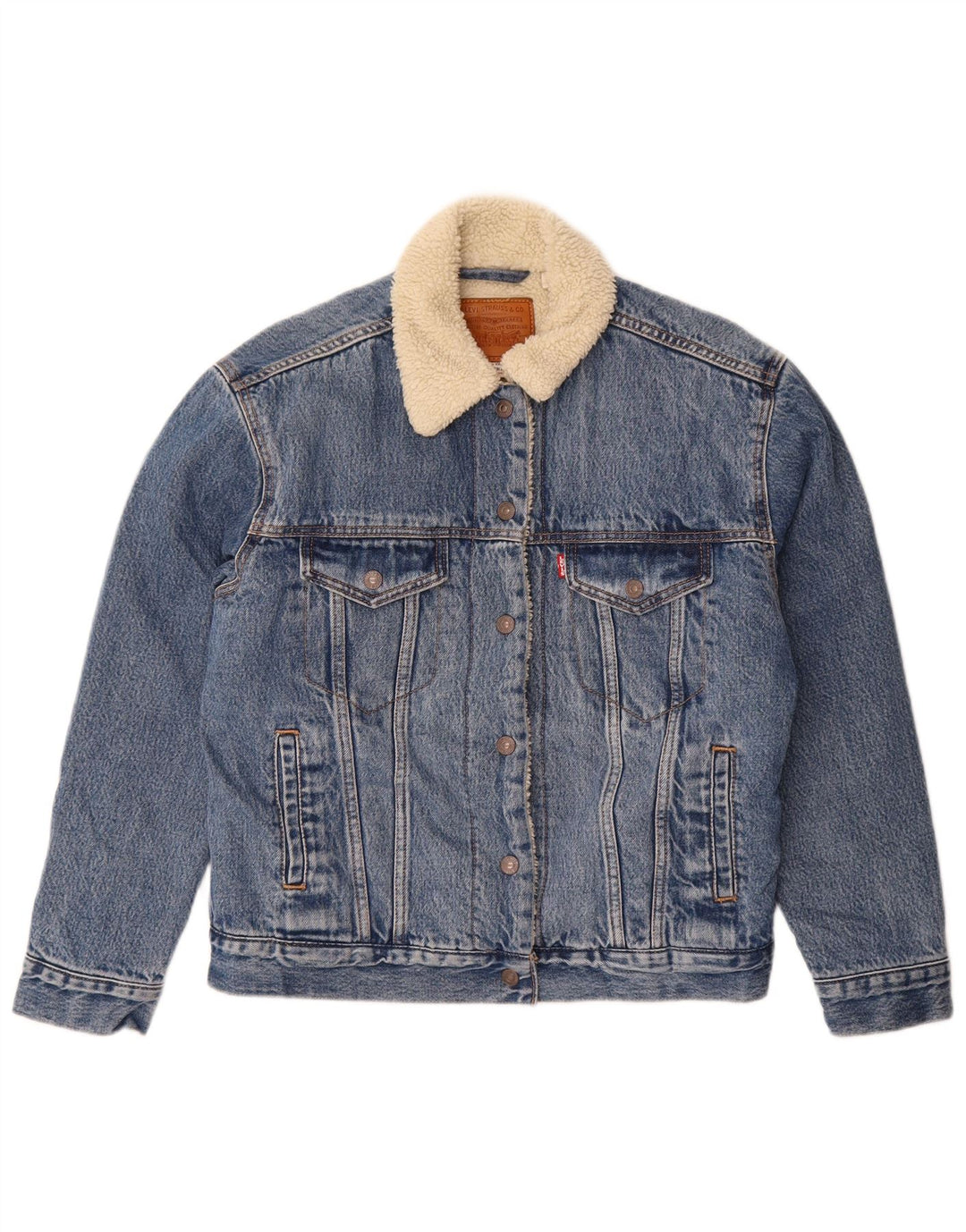 Jachetă Sherpa de denim supradimensionată pentru femei Levi's UK 10 Bumbac albastru mic