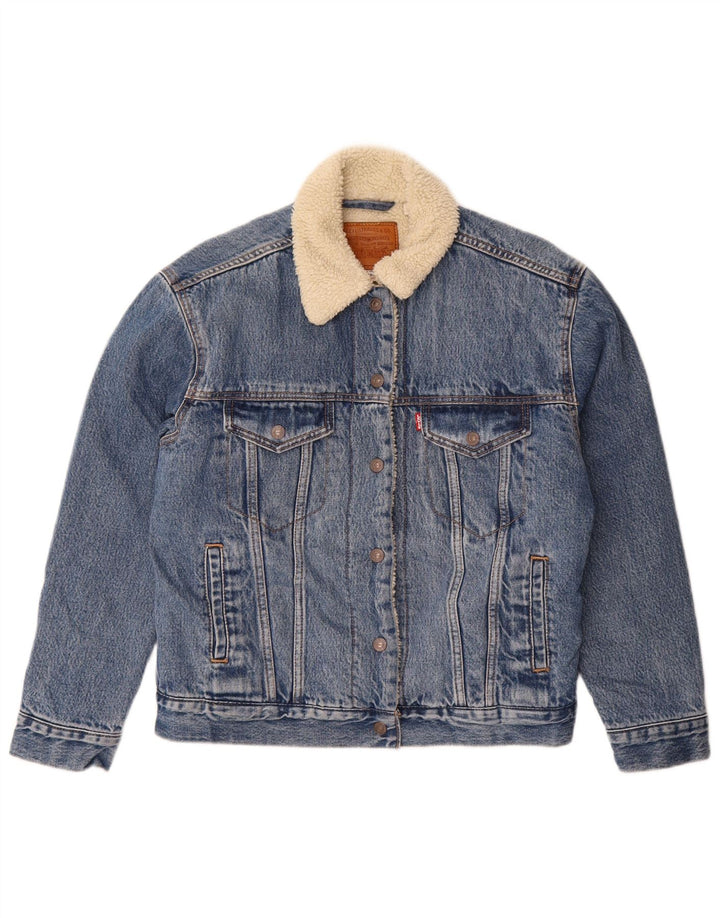 Jachetă Sherpa de denim supradimensionată pentru femei Levi's UK 10 Bumbac albastru mic