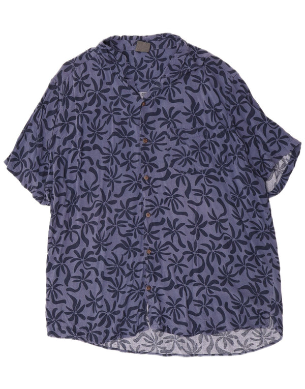 Cămașă Vintage pentru bărbați cu mânecă scurtă 5XL Albastru Floral Viscoză