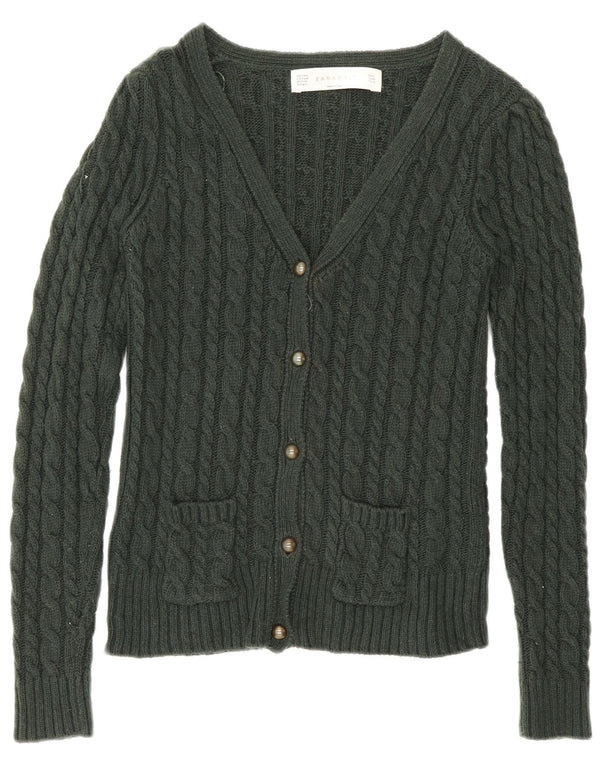 Pulover cardigan pentru femei Zara UK 12, bumbac verde mediu