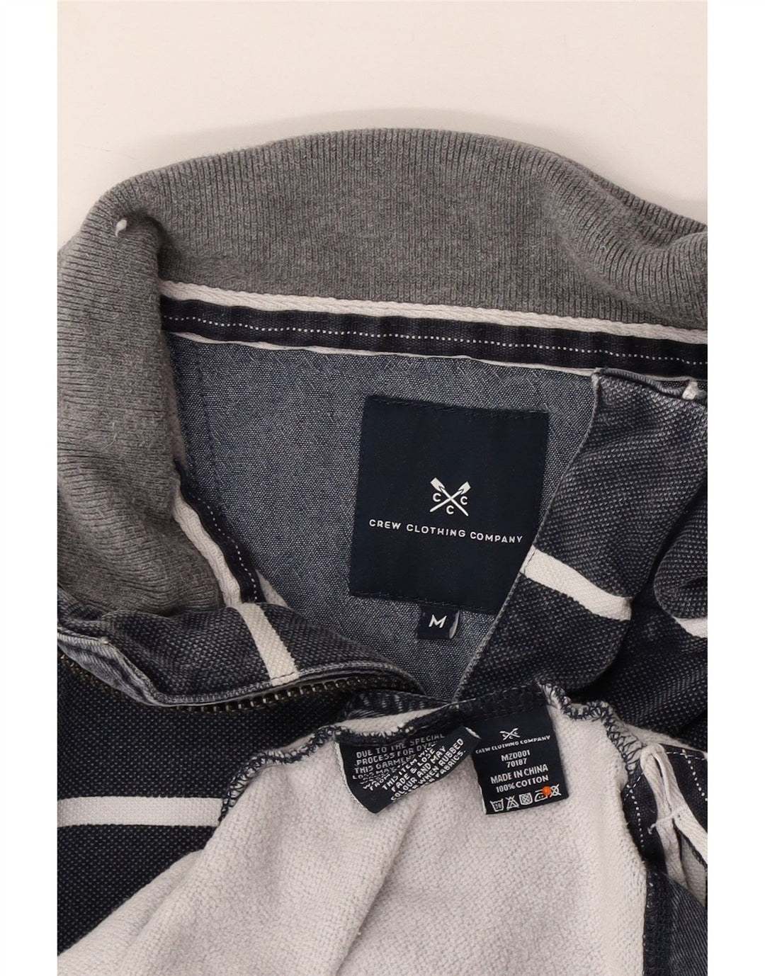 CREW CLOTHING Hanorac pentru bărbați cu fermoar și gât Pulover Mediu Bleumarin în dungi