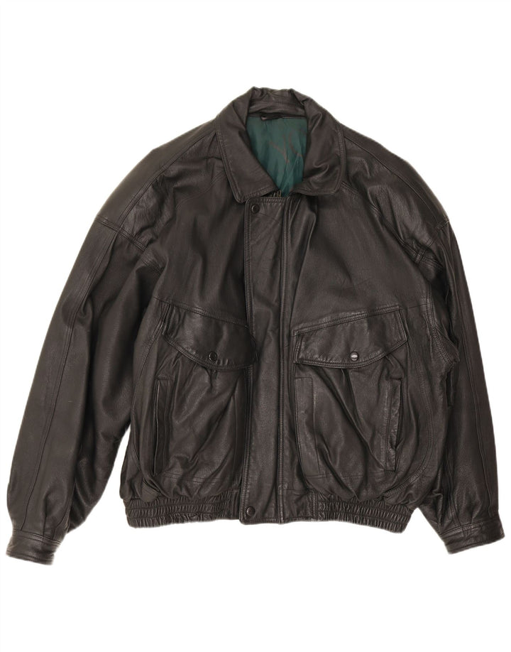 Jachetă de piele vintage pentru bărbați UK 44 2XL din piele neagră