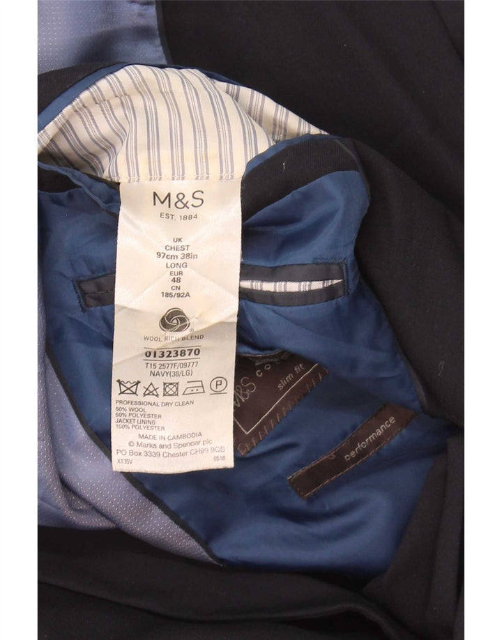 Jachetă pentru bărbați Marks & Spencer, cu 2 nasturi, UK 38, lână medie, albastru bleumarin
