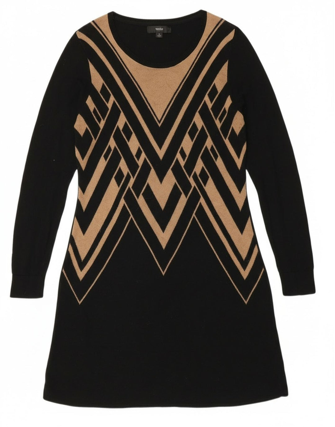 Mossimo Rochie Jumper cu mânecă lungă pentru femei UK 14, mare, negru, geometric, bumbac