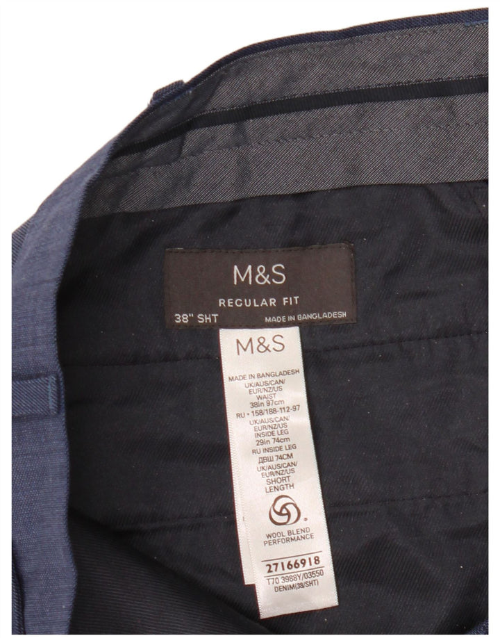Pantaloni de costum pentru bărbați Marks & Spencer, cu tăiere obișnuită, L38 L29 Lână albastră