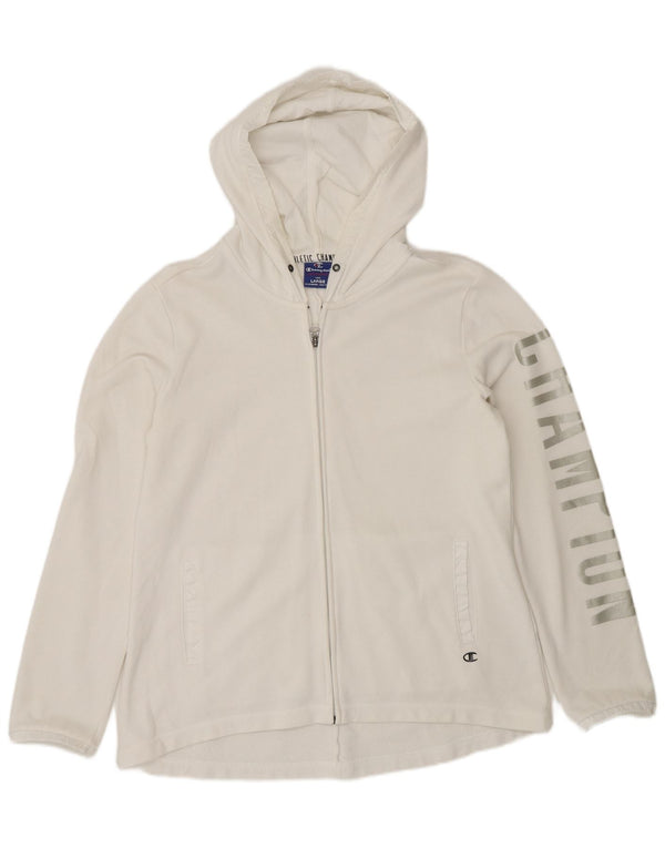 Pulover cu capotă cu fermoar și grafic Champion pentru femei UK 16 Large White