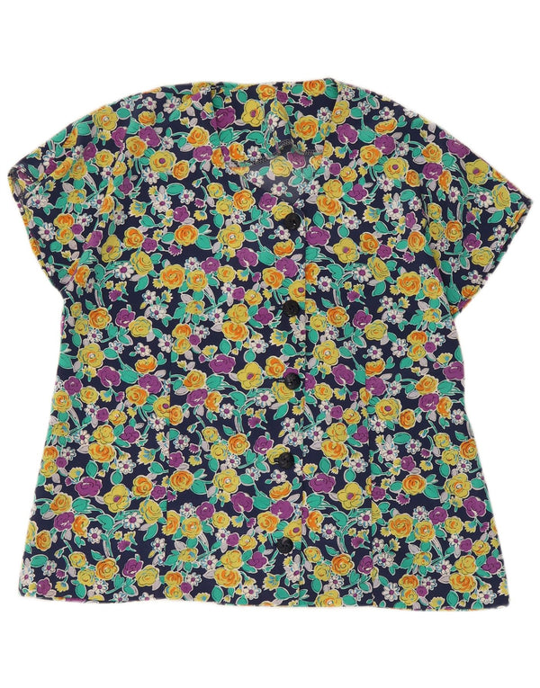 Bluză vintage cămașă cu mânecă scurtă pentru femei UK 16 mare, multicoloră, florală