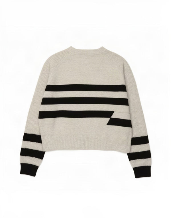 Pulover pentru femei Marks & Spencer cu decolteu triplu UK 14 Medium Gri cu dungi