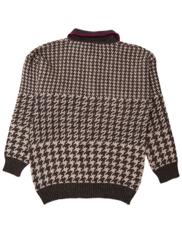 Pulover vintage pentru bărbați cu gât polo, pulover mare, gri Houndstooth