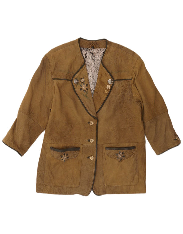 VINTAGE Jachetă din piele cu mâneci 3/4 pentru femei EU 44 XL kaki