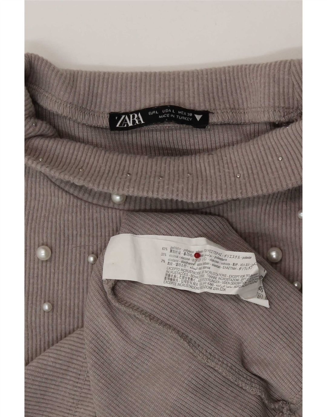 Crop Top pentru femei Zara cu mânecă lungă UK 14, mare, gri, poliester