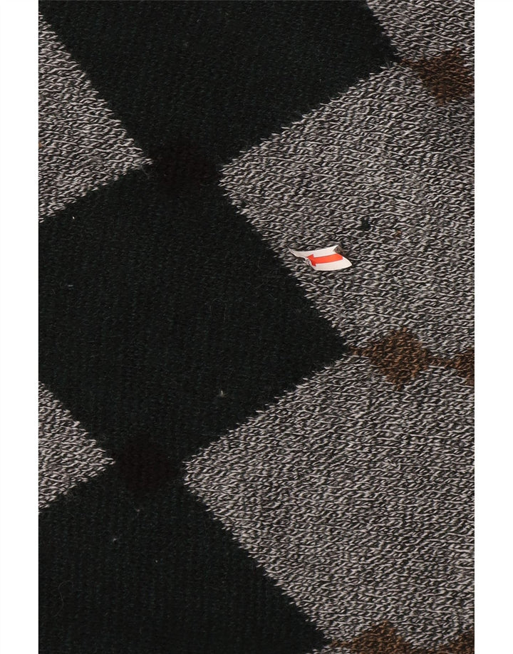 Pulover vintage pentru bărbați cu gât polo mare, gri Argyle/Diamond
