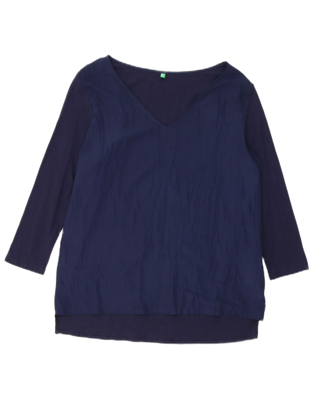BENETTON Top pentru femei cu mâneci 3/4 UK 16 mare, albastru bleumarin, bumbac