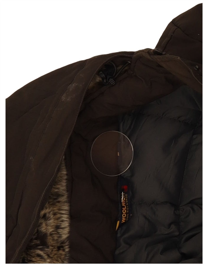 Palton căptușit cu glugă Woolrich pentru femei UK 12 Bumbac kaki mediu