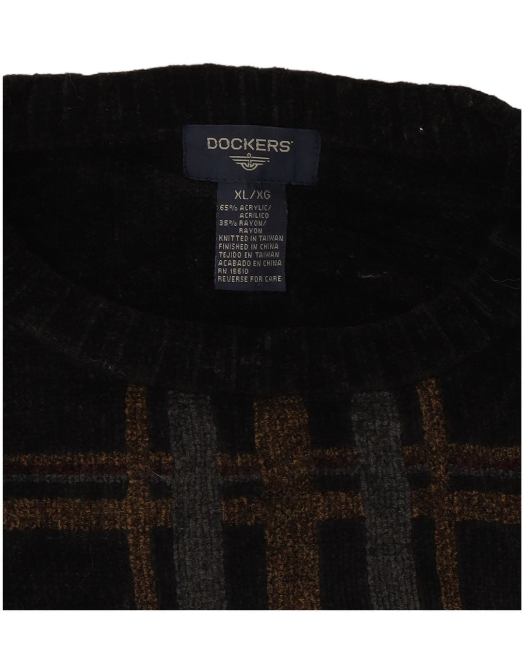 Pulover pentru bărbați DOCKERS cu decolteu rotund, XL, acrilic cu carouri negre