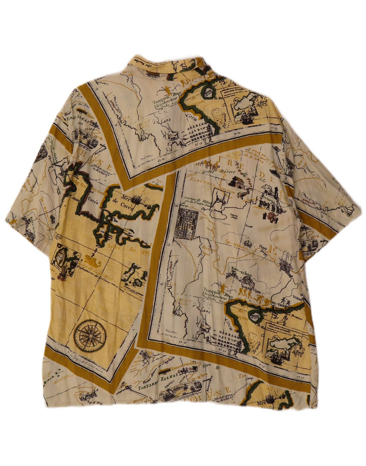 Cămașă vintage pentru femei cu mânecă scurtă cu model abstract UK 14 mare galben