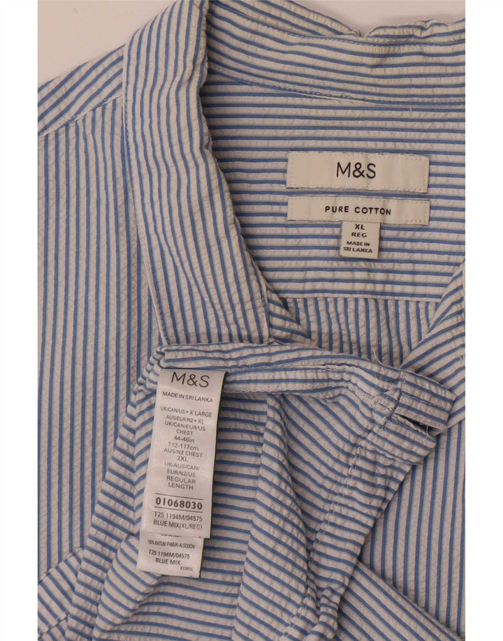 Cămașă cu mânecă scurtă pentru bărbați Marks & Spencer, bumbac cu dungi albastre XL