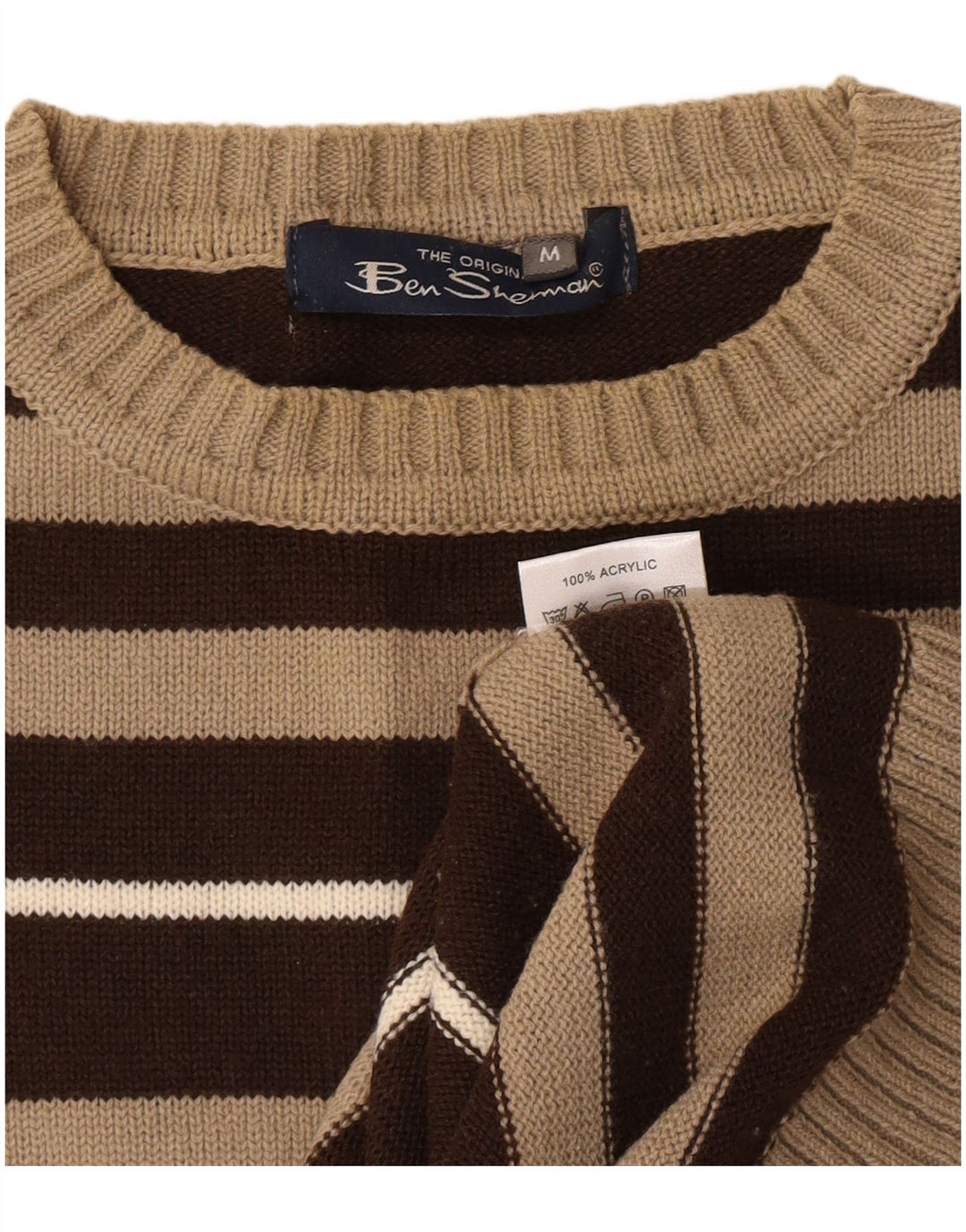 Pulover pentru bărbați Ben Sherman, cu gât roșu, maro mediu, cu dungi acrilice