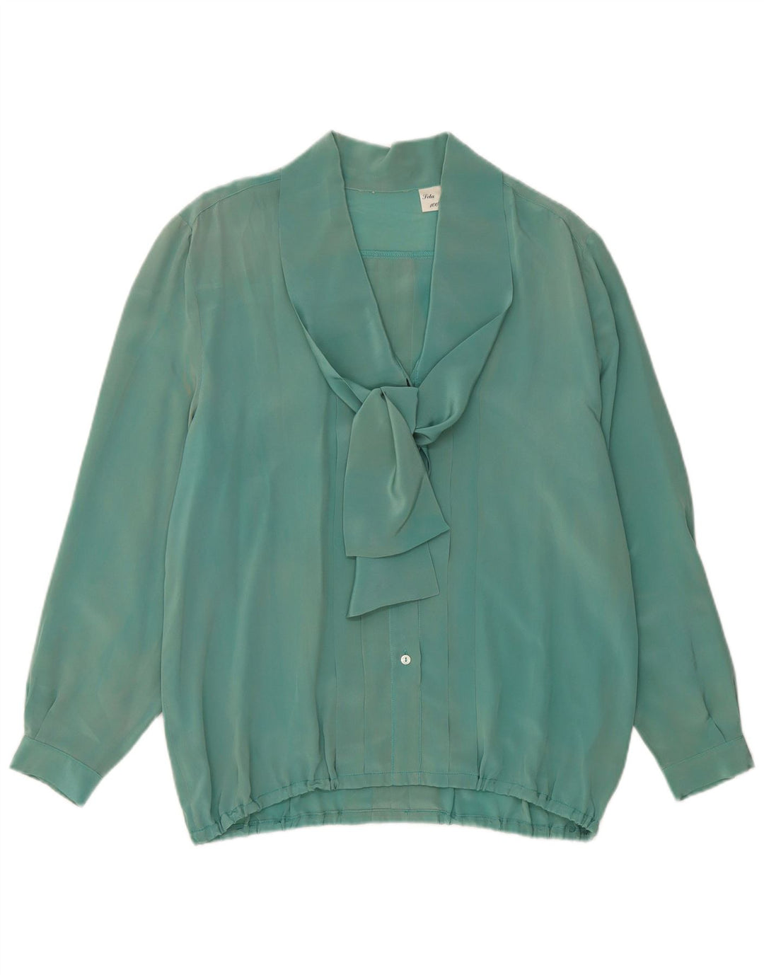 VINTAGE Bluză cu mânecă lungă cu cravată în față pentru femei UK 16 Mare Mătase verde