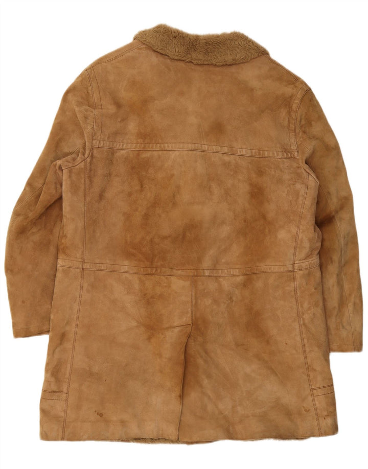 Pardesiu bărbătesc din shearling VINTAGE UK 38 din piele maro medie