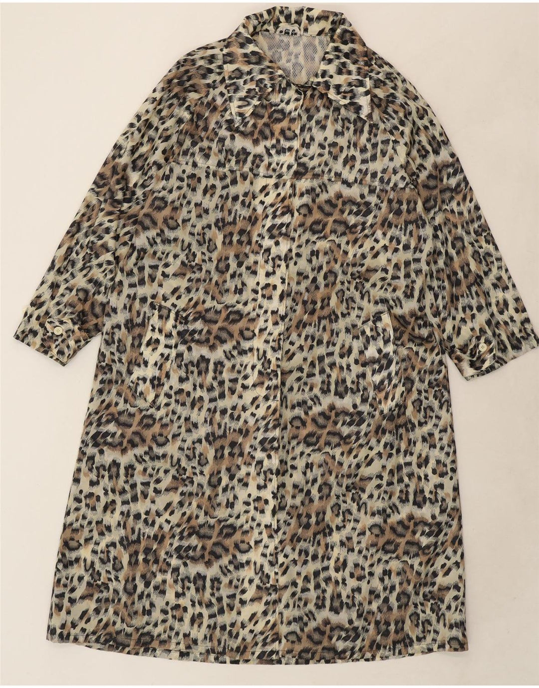 VINTAGE Womens Overcoat IT 48 XL Beige Animal Print Polyamide Vintage Vintage and Second-Hand Vintage from Messina Hembry 
