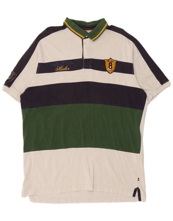 Tricou polo cu grafic Nautica pentru bărbați XL, bumbac color bloc alb