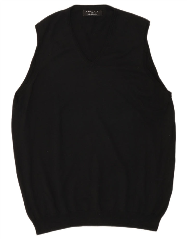 Zara Barbati Basic Vest Tank Top Mare Bumbac Negru