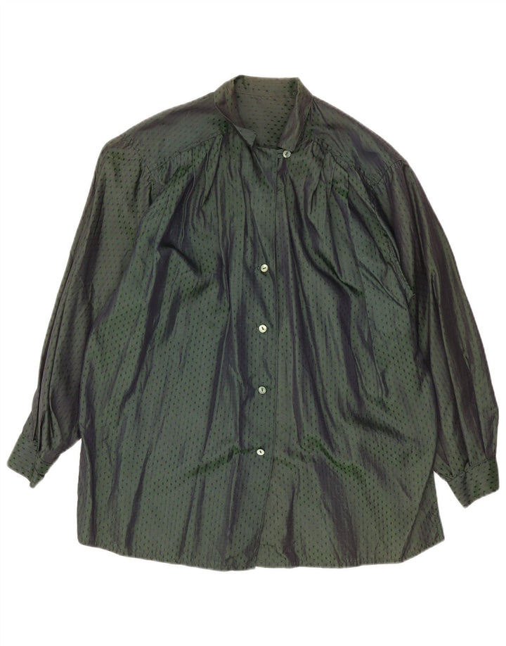 Bluză cămașă vintage pentru femei cu model abstract, UK 18 XL verde
