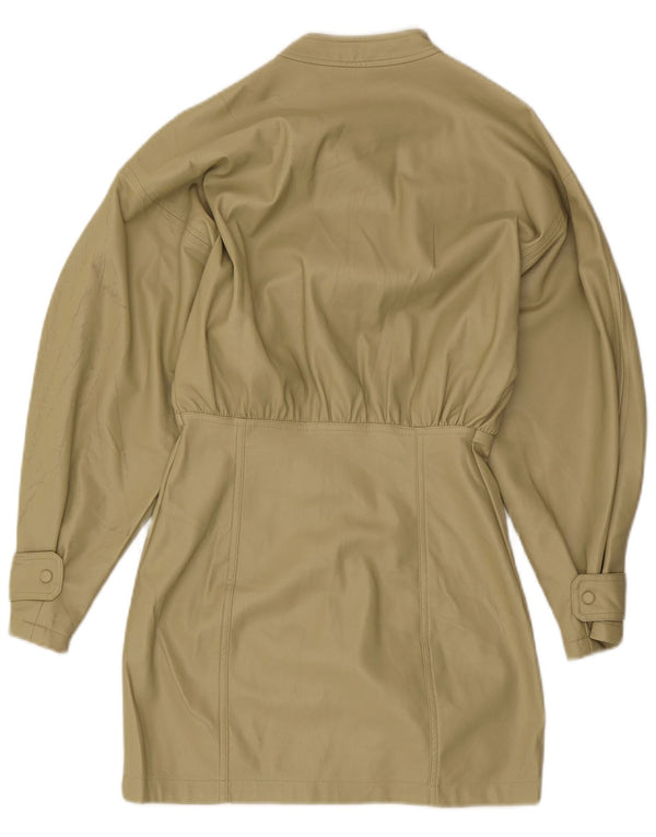 Zara Womens Oversized Faux Leather Shirt Dress UK 10 Small Khaki