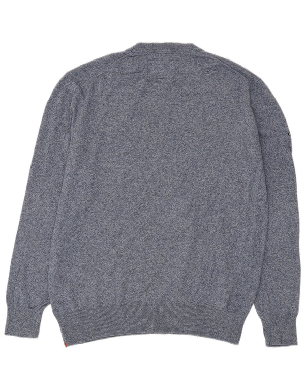 Pulover Superdry pentru bărbați, cu gât crew, 2XL, bumbac cu pete albastru bleumarin