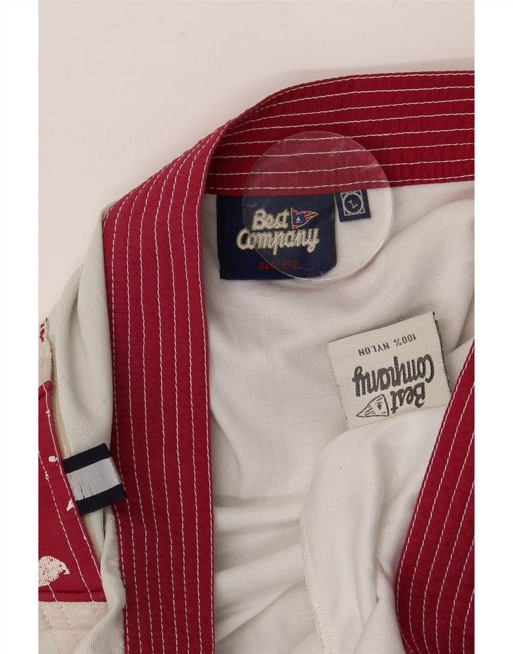 BEST COMPANY Pantaloni scurți de înot pentru bărbați, nailon mare, alb, floral