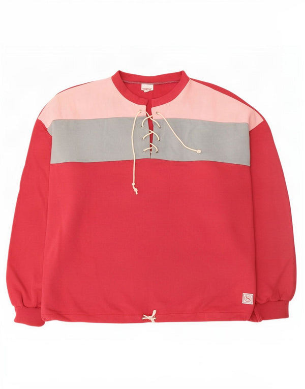 Pulover de hanorac supradimensionat vintage pentru femei UK 16 mare, roșu, bloc de culoare