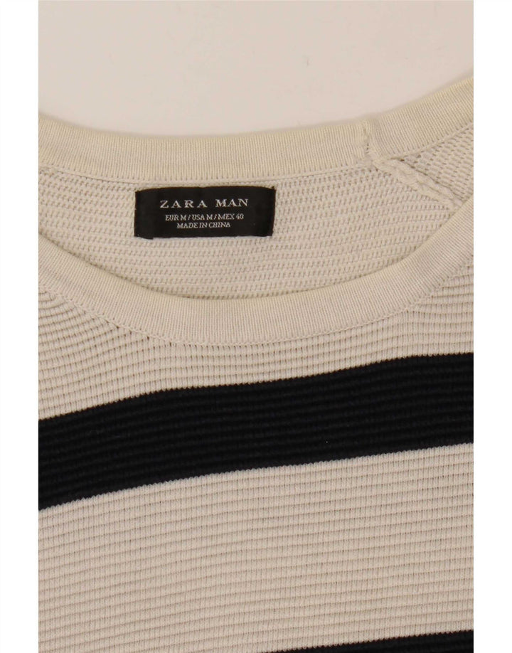 Zara Pulover cu gât crew pentru bărbați, cu dungi albe medii