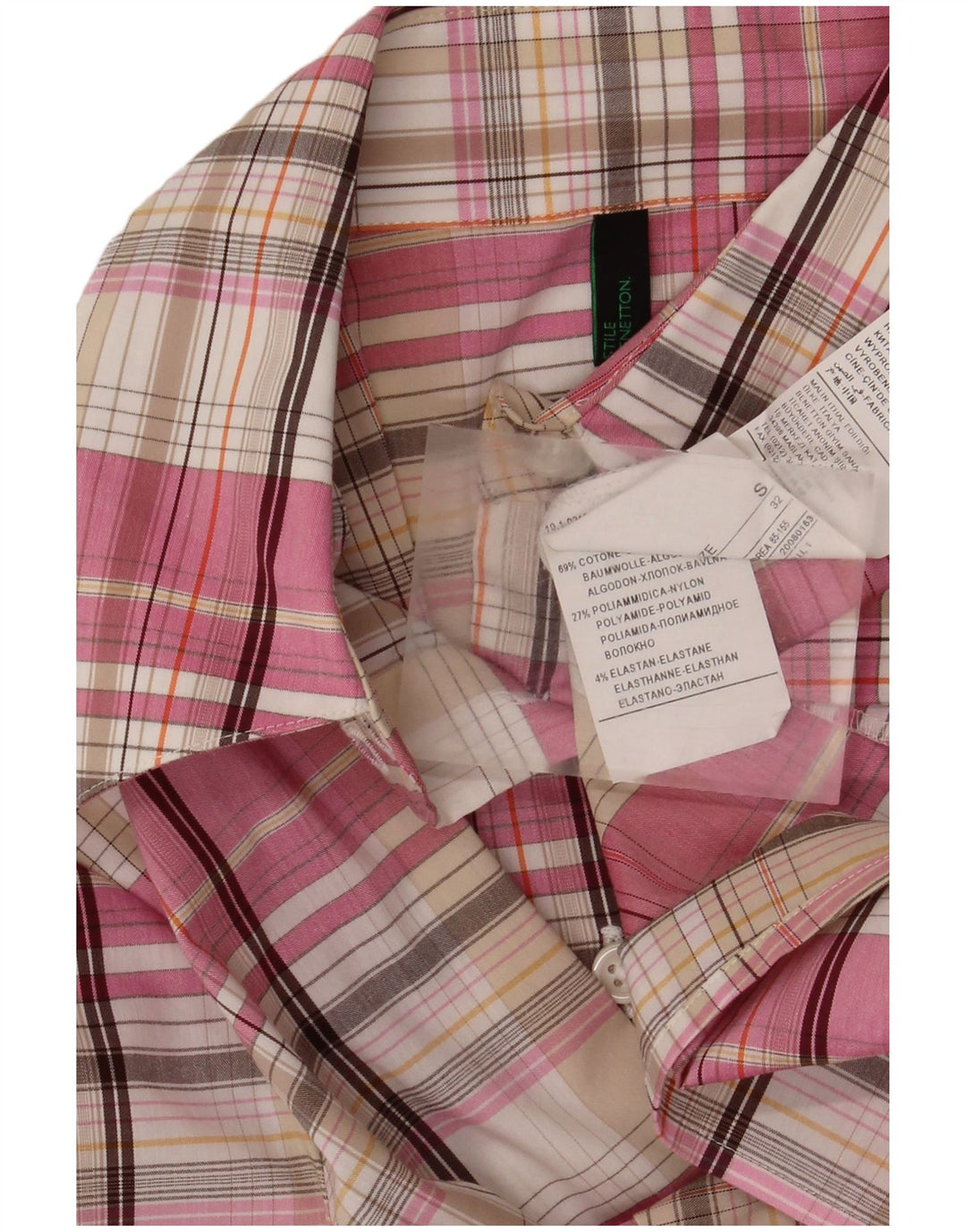 Cămașă Benetton pentru femei UK 10, bumbac carouri roz mic